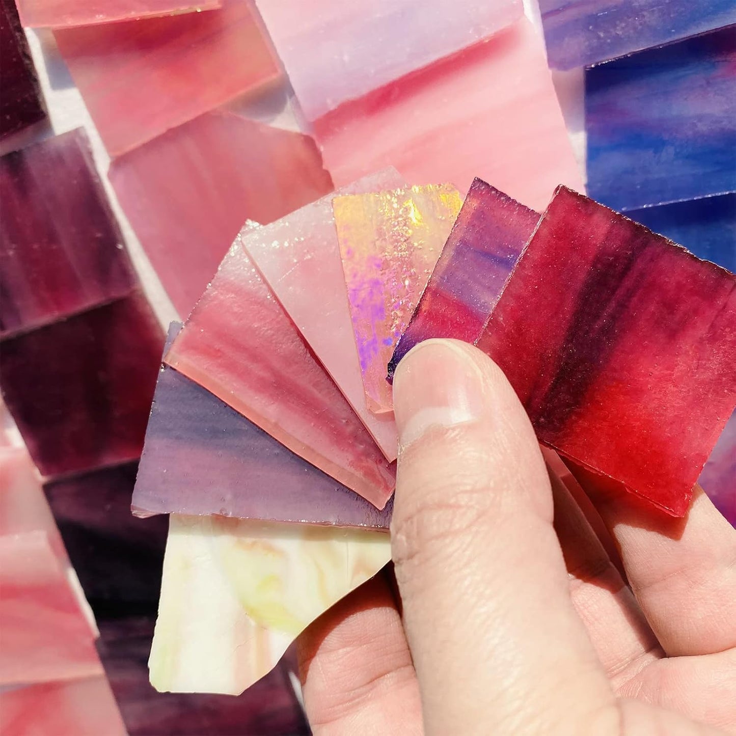 Pink and Purple Glass Mosaic Tiles, Irregular Stained Glass Scraps Sheets, Mosaic Pieces for Crafts, 35oz/1kgs Value Pack