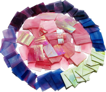 Pink and Purple Glass Mosaic Tiles, Irregular Stained Glass Scraps Sheets, Mosaic Pieces for Crafts, 35oz/1kgs Value Pack