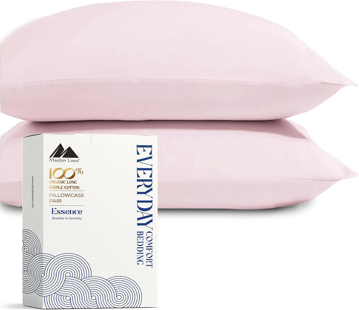 Organic Cotton Queen Pillow Cases Set of 2 (21" x 32"), Blush