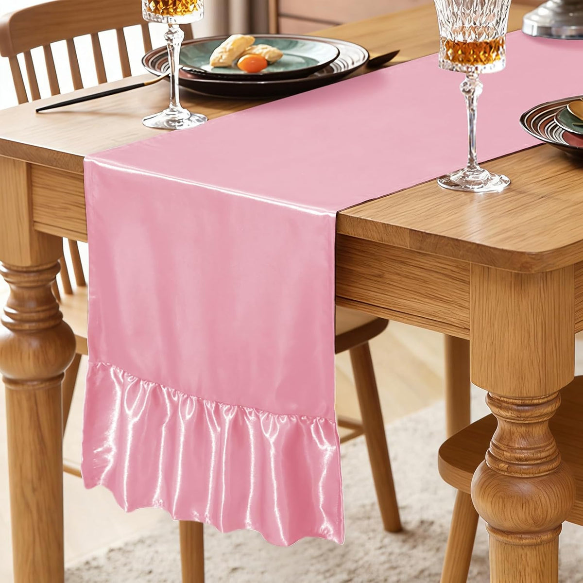 2 Pack Pink Satin Table Runner 12 x 72 Inch