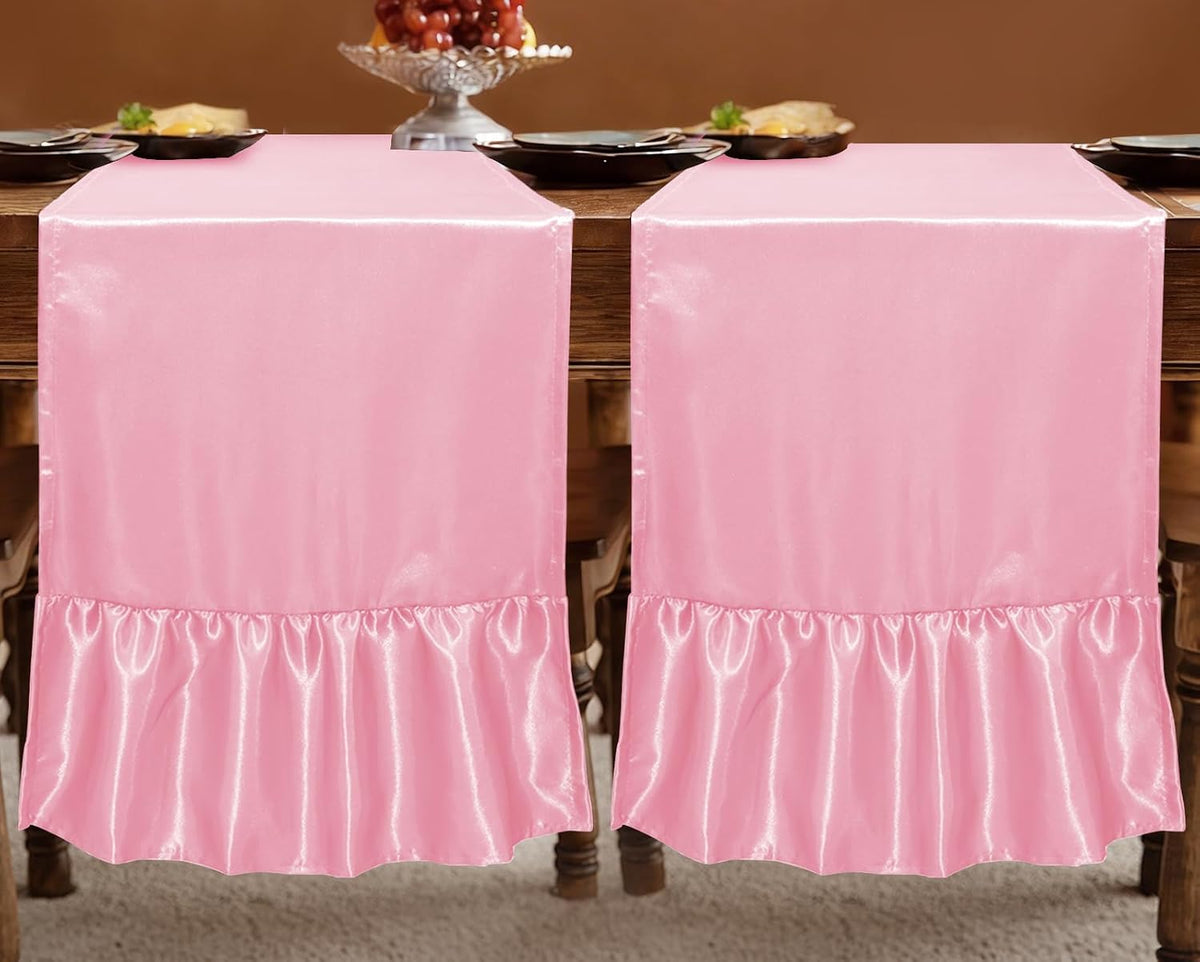 2 Pack Pink Satin Table Runner 12 x 72 Inch