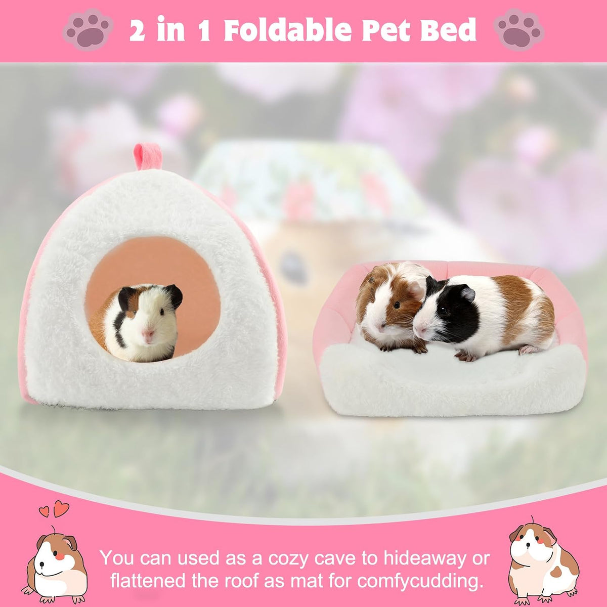 BWOGUE Guinea Pig Bed Hideout, Washable Hamster Cave for Small Animals