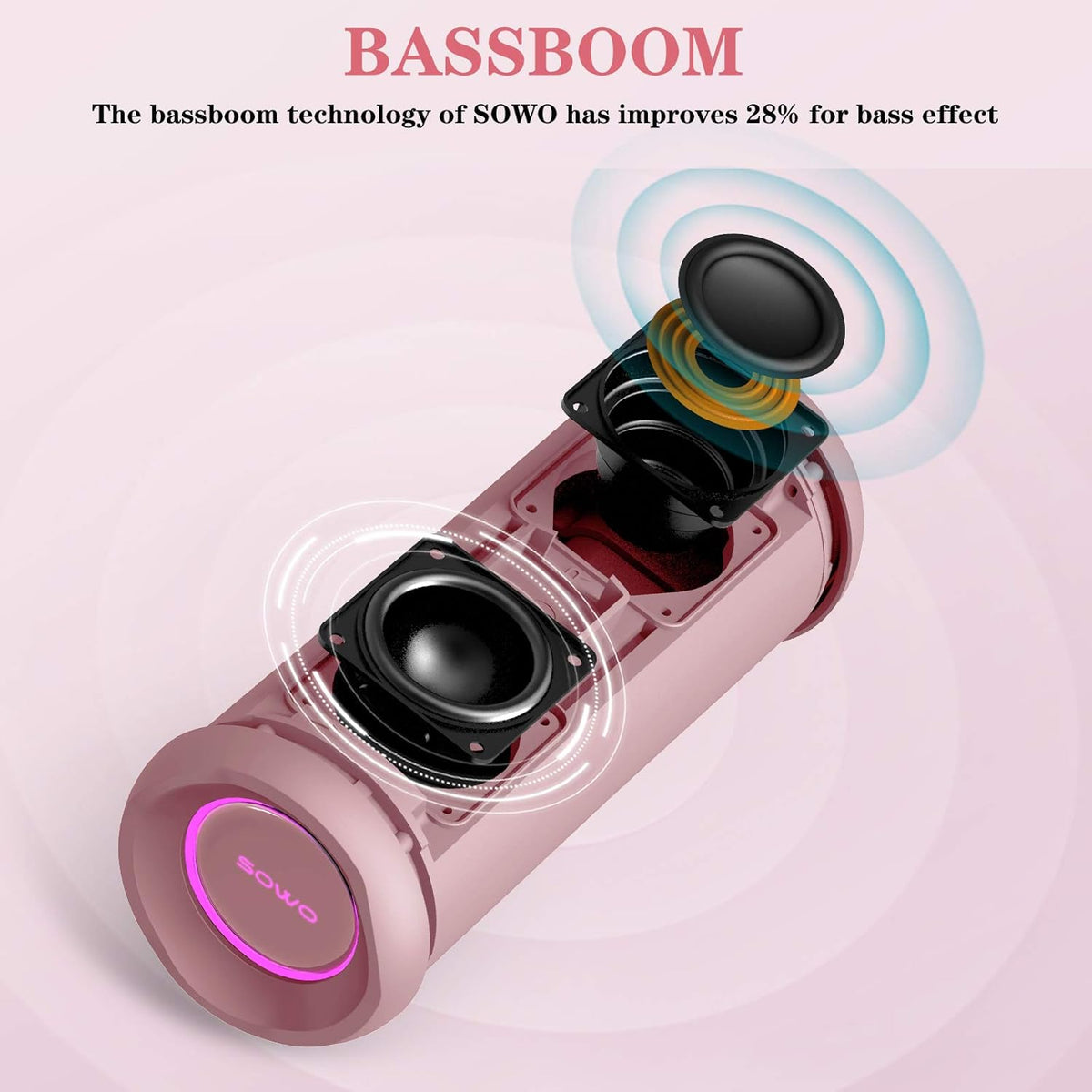 Outdoor Wireless Portable Bluetooth Speaker, Waterproof Speaker - Pink