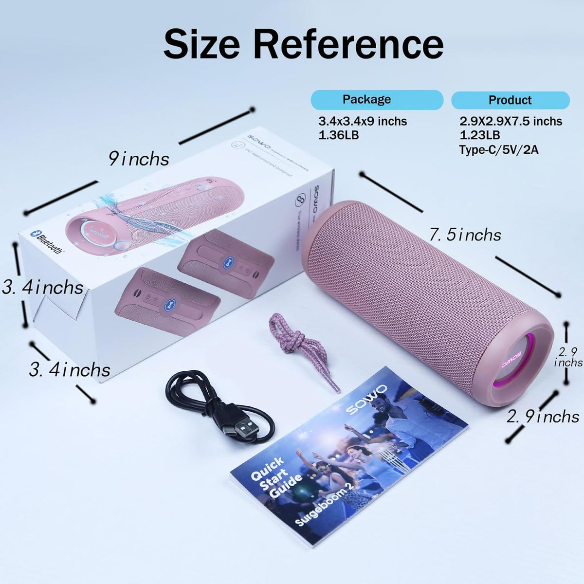 Outdoor Wireless Portable Bluetooth Speaker, Waterproof Speaker - Pink