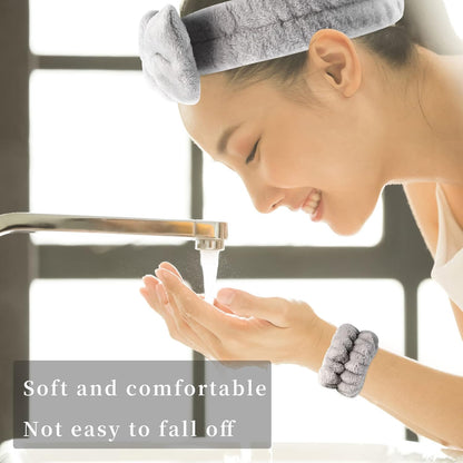 12 PCS Face Wash Headband Wristband Sets for Women and Girls | Soft Microfiber Spa Hair Wraps, Makeup Skincare Bath Headbands, Wrist Bands for Washing Face, White, Pink, Gray, Black