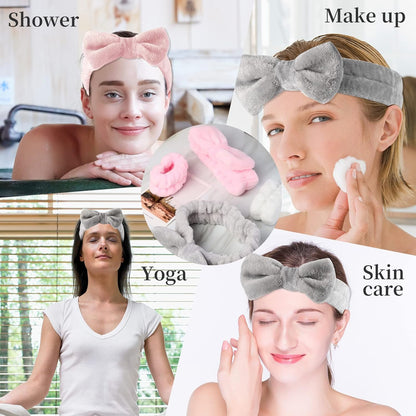 12 PCS Face Wash Headband Wristband Sets for Women and Girls | Soft Microfiber Spa Hair Wraps, Makeup Skincare Bath Headbands, Wrist Bands for Washing Face, White, Pink, Gray, Black