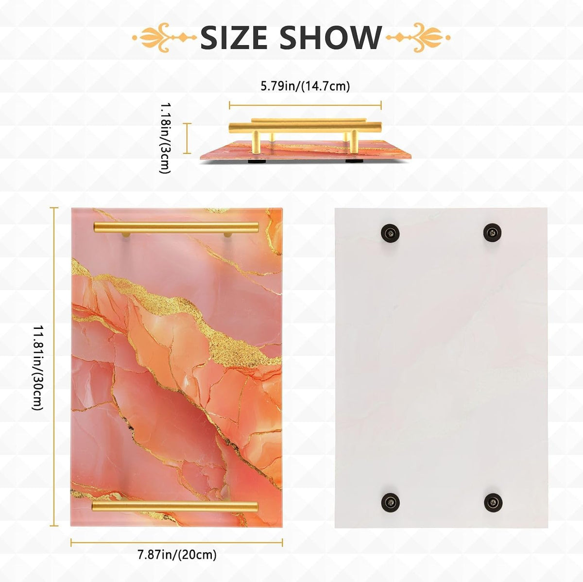 Marble Peach Gold Decorative Tray with Handles with Handles Food Trays for Eating for Jewelry Perfume for Food Service bandeja decorativa para perfumes