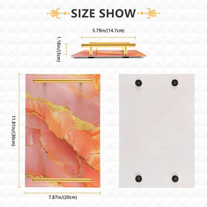 Marble Peach Gold Decorative Tray with Handles with Handles Food Trays for Eating for Jewelry Perfume for Food Service bandeja decorativa para perfumes