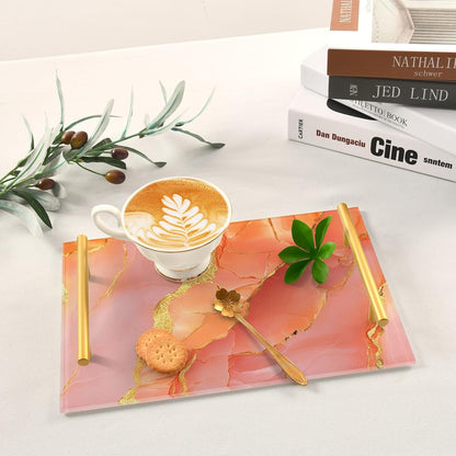 Marble Peach Gold Decorative Tray with Handles with Handles Food Trays for Eating for Jewelry Perfume for Food Service bandeja decorativa para perfumes