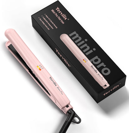 Mini Flat Iron Hair Straightener, Adjustable Temperature, Travel-Size, 1/2" Ceramic Plates, Dual Voltage, Auto-Off, Pink