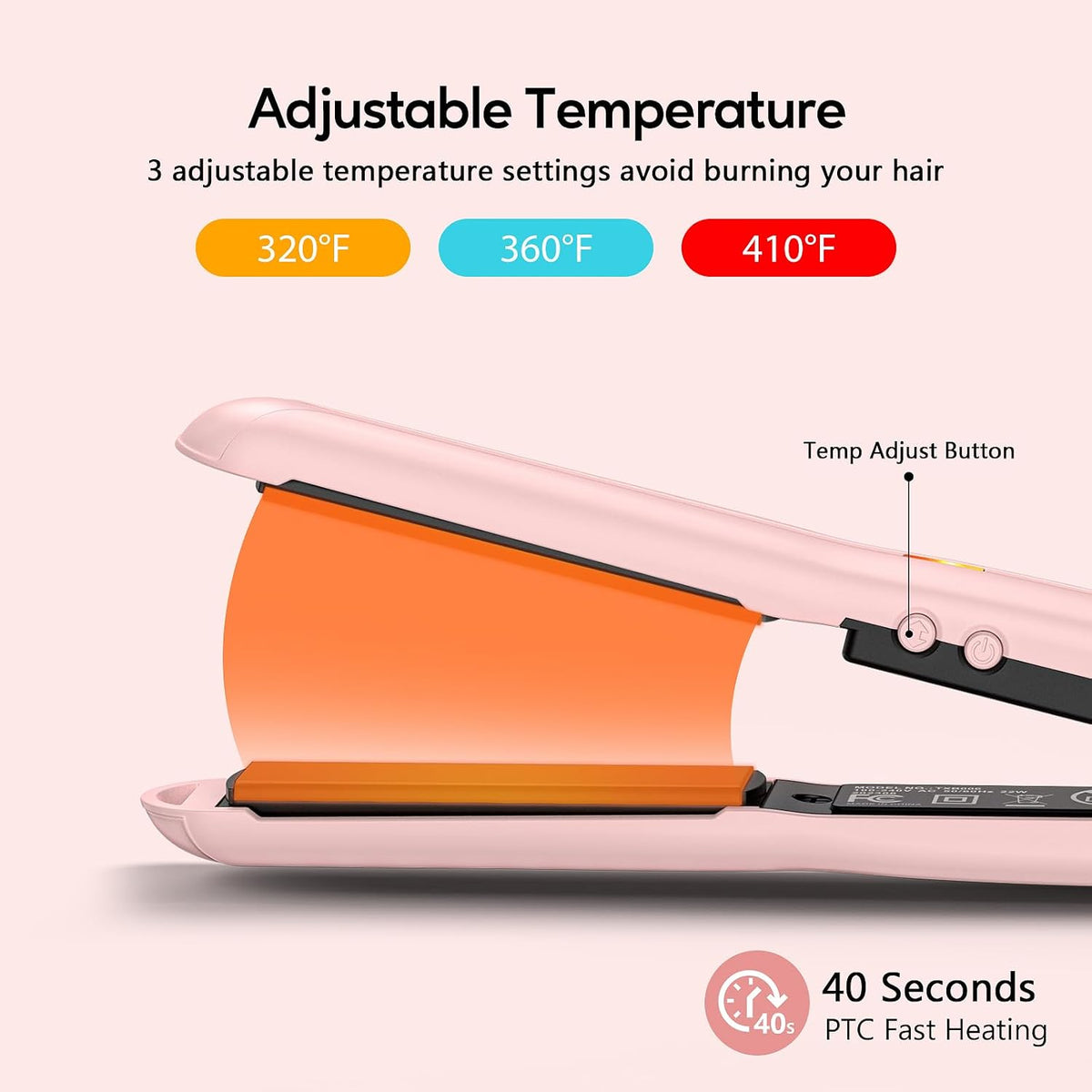 Mini Flat Iron Hair Straightener, Adjustable Temperature, Travel-Size, 1/2" Ceramic Plates, Dual Voltage, Auto-Off, Pink
