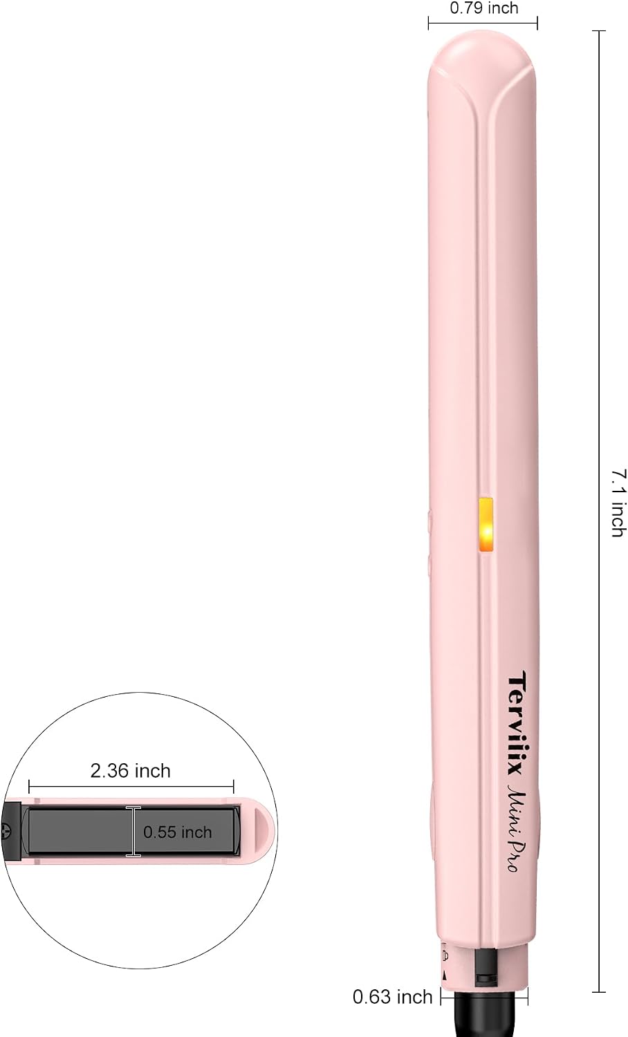 Mini Flat Iron Hair Straightener, Adjustable Temperature, Travel-Size, 1/2" Ceramic Plates, Dual Voltage, Auto-Off, Pink