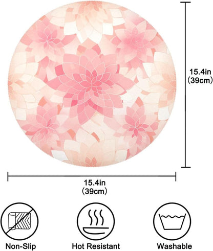 Rosette Floral Pattern Peach Gold Round placemats Reusable placemat Toddler placemats for Dining Table placemats Waterproof Round Christmas placemats Set of 6 15.4x15.4in
