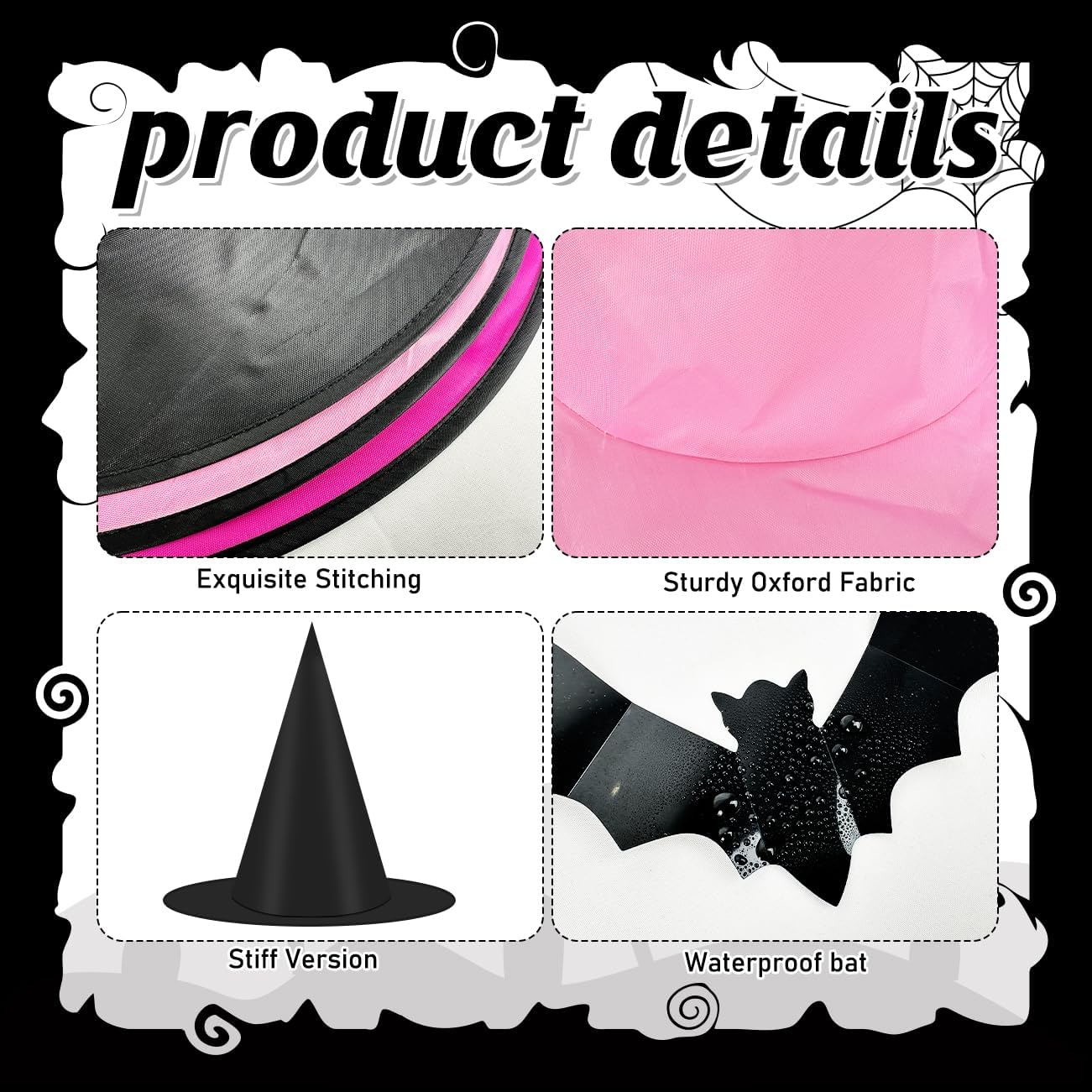Halloween Witch Hats,Black and Pink Hanging Hats and Bats Porch Yard Decor