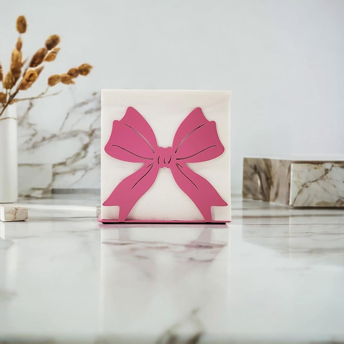 Pink Bow Nakpin Holder Table Decoration Napkins Dispenser,Metal Tissue Dispenser for Kitchen,Dining