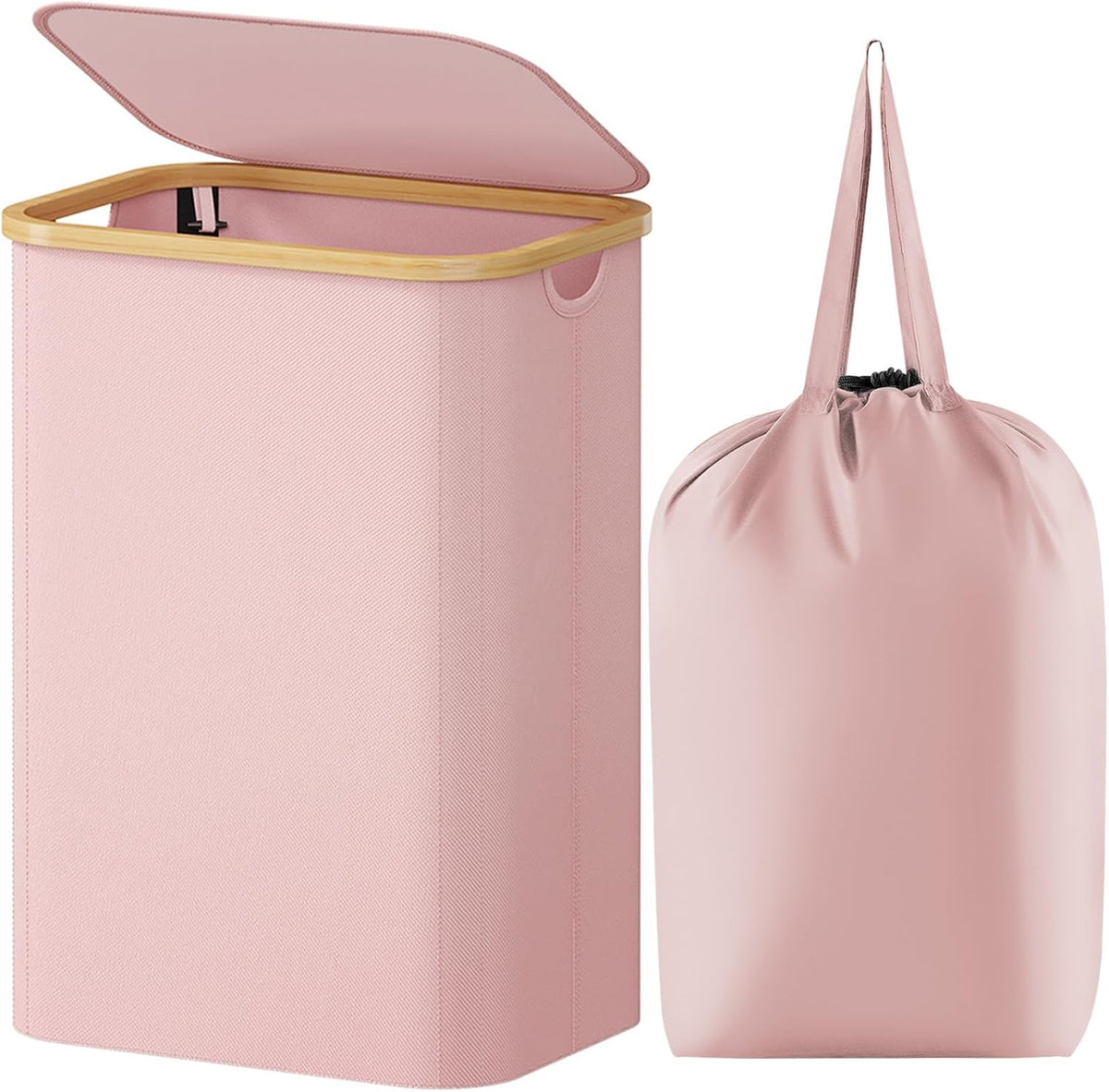 80L Large Laundry Basket with Lid, Removable Bags, Pink