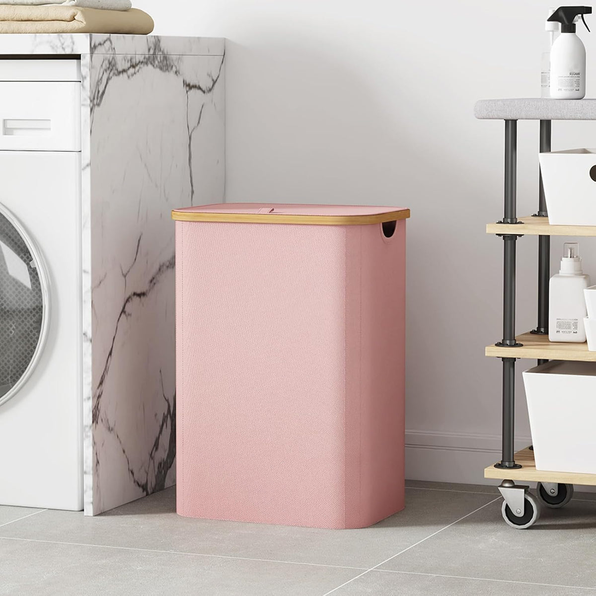 80L Large Laundry Basket with Lid, Removable Bags, Pink