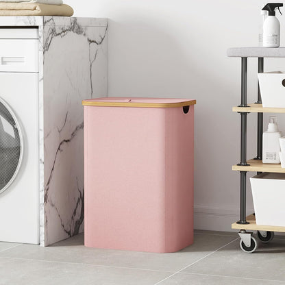80L Large Laundry Basket with Lid, Removable Bags, Pink