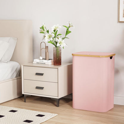 80L Large Laundry Basket with Lid, Removable Bags, Pink