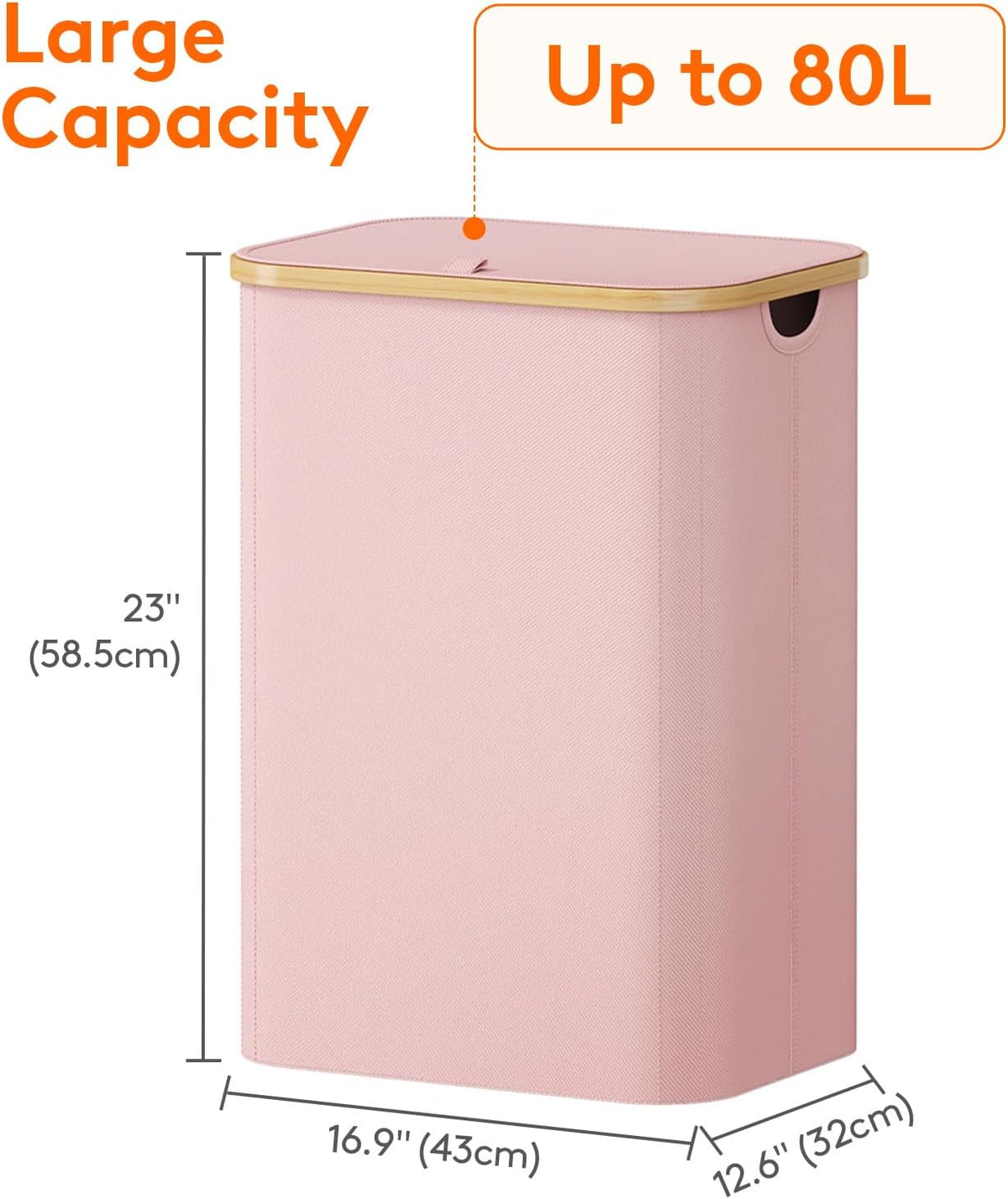 80L Large Laundry Basket with Lid, Removable Bags, Pink