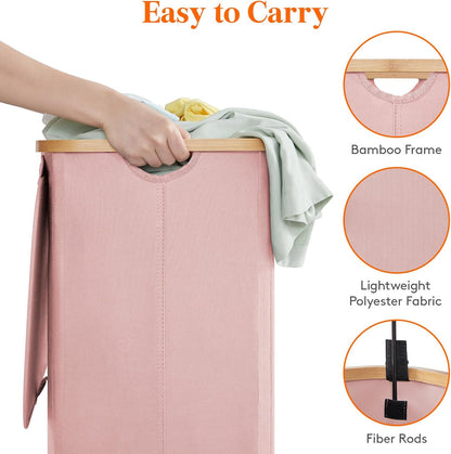 80L Large Laundry Basket with Lid, Removable Bags, Pink