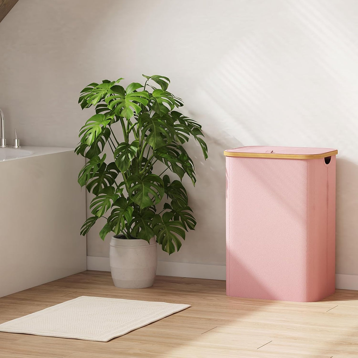 80L Large Laundry Basket with Lid, Removable Bags, Pink