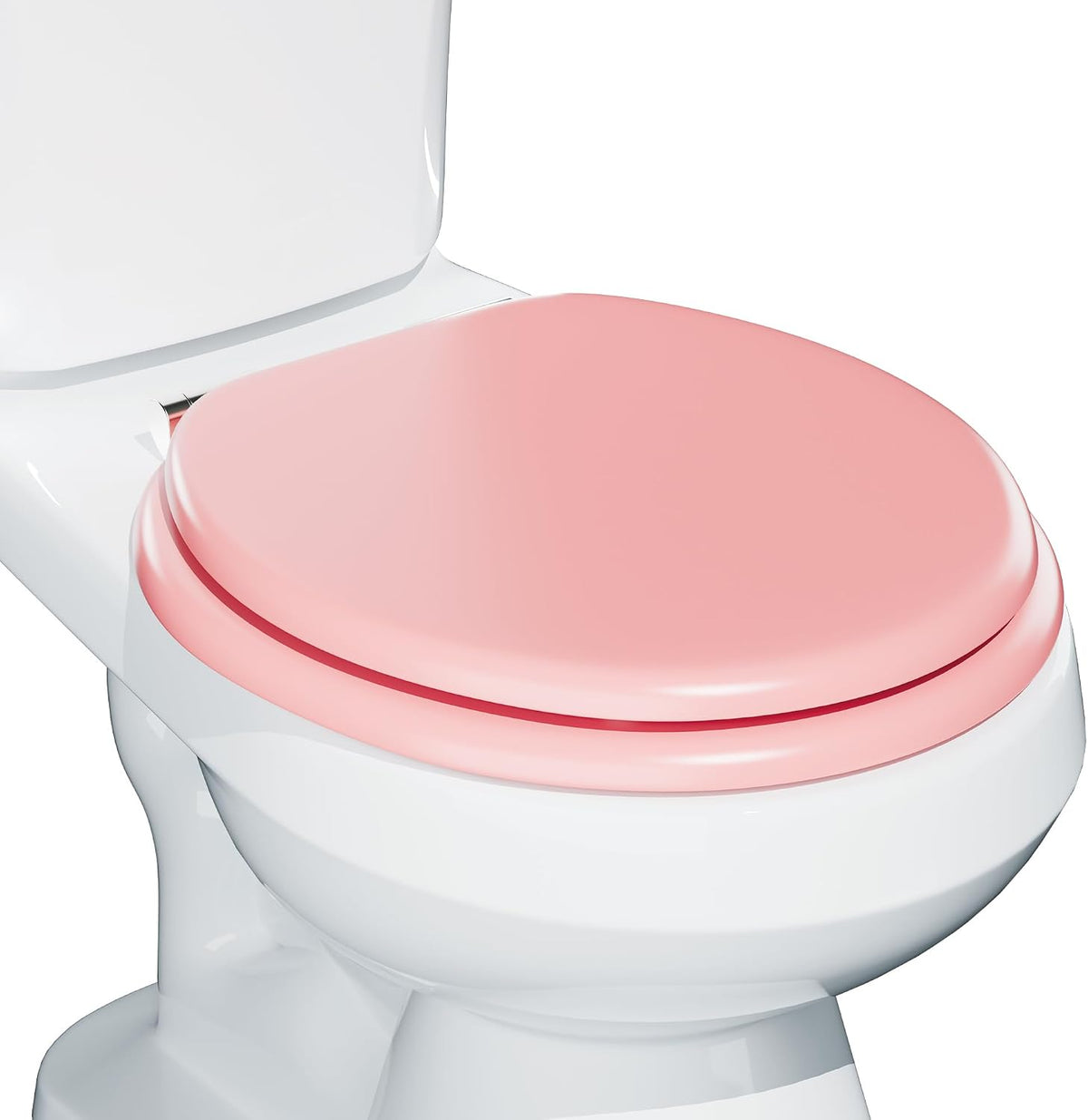 Round Slow Close Wood Toilet Seat, Heavy Duty Pink Toilet Seat with Baked Enamel Finish, Support 400 lbs, Soft Close Toilet Lid with Zinc Alloy Hinges, Grip-Tight Bumpers, Easy Clean & Quick Assembly