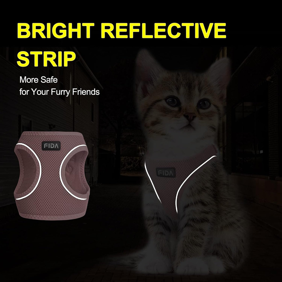 Comfy Dog Harness with Leash, Cat Vest Harness Escape Proof, Breathable Lightweight Soft Mesh, Adjustable Reflective Step-in Harness for Puppy Toy Breeds & Extra-Small Pet (XXS, Pink)
