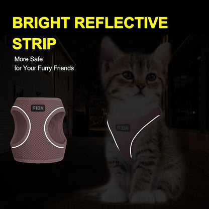 Comfy Dog Harness with Leash, Cat Vest Harness Escape Proof, Breathable Lightweight Soft Mesh, Adjustable Reflective Step-in Harness for Puppy Toy Breeds & Extra-Small Pet (XXS, Pink)