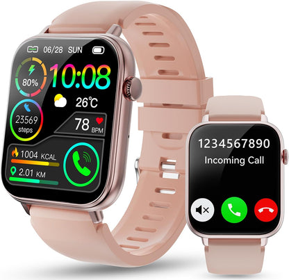 Smart Watch for Women, 1.85" HD Touchscreen Smartwatches with Message Call Function, 100+ Sports Modes IP68 Fitness Tracker, 24/7 Heart Rate/Sleep Monitor Fitness Watch for Android iOS Pink(2025)