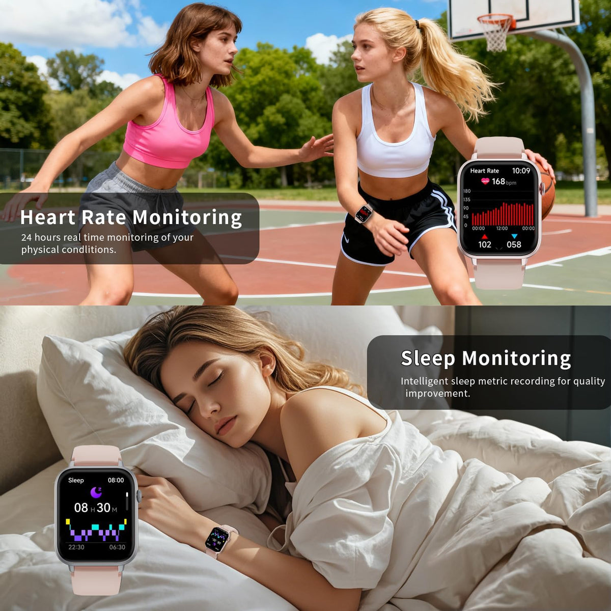 Smart Watch for Women, 1.85" HD Touchscreen Smartwatches with Message Call Function, 100+ Sports Modes IP68 Fitness Tracker, 24/7 Heart Rate/Sleep Monitor Fitness Watch for Android iOS Pink(2025)