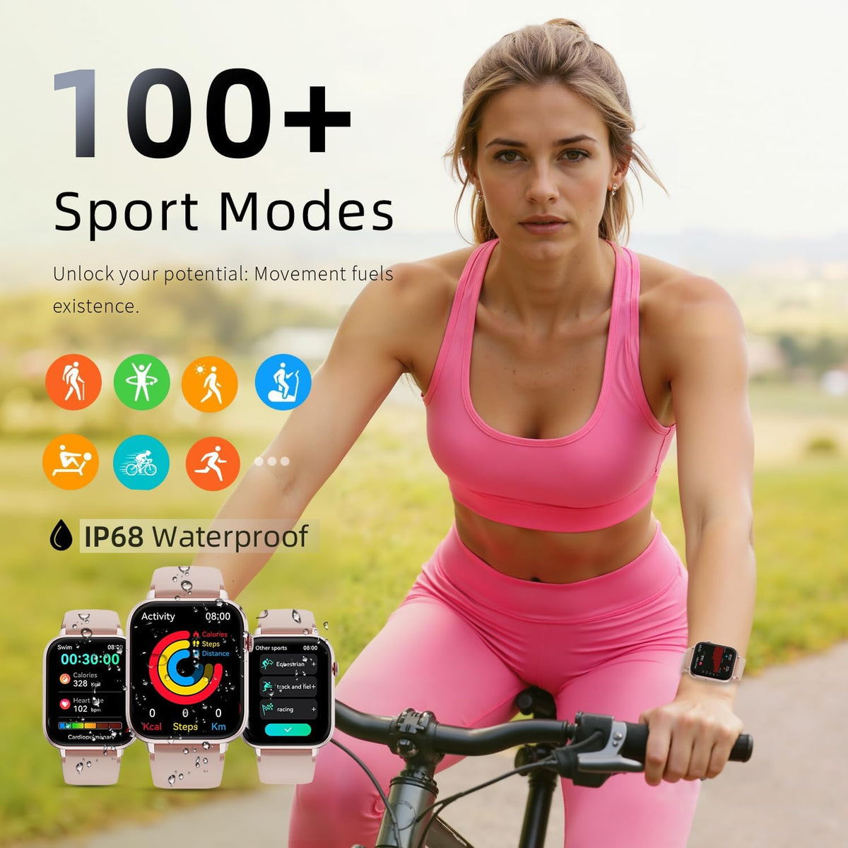 Smart Watch for Women, 1.85" HD Touchscreen Smartwatches with Message Call Function, 100+ Sports Modes IP68 Fitness Tracker, 24/7 Heart Rate/Sleep Monitor Fitness Watch for Android iOS Pink(2025)