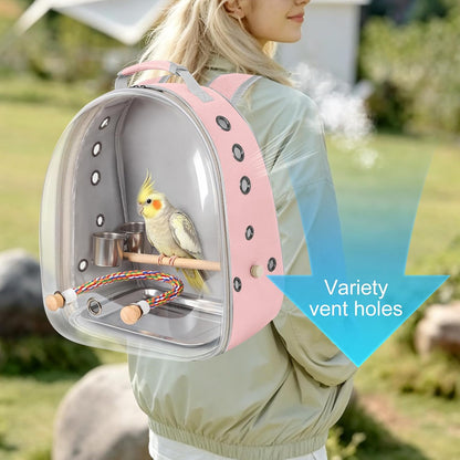 Bird Travel Backpack Carrier, Clear Bubble Window Transport Backpack for Birds, Space Capsule Astronaut Liked Vet Carry Book Bag for Parakeet Parrot (Pink, Multi Vents)