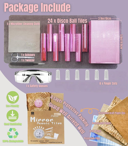 22200pcs Mirror Mosaic Tiles,4 x 4mm Disco Tiles Self Adhesive,Tiny Mirror Tiles for Crafts,Disco Ball Stickers for DIY Party Decoration(Pink)