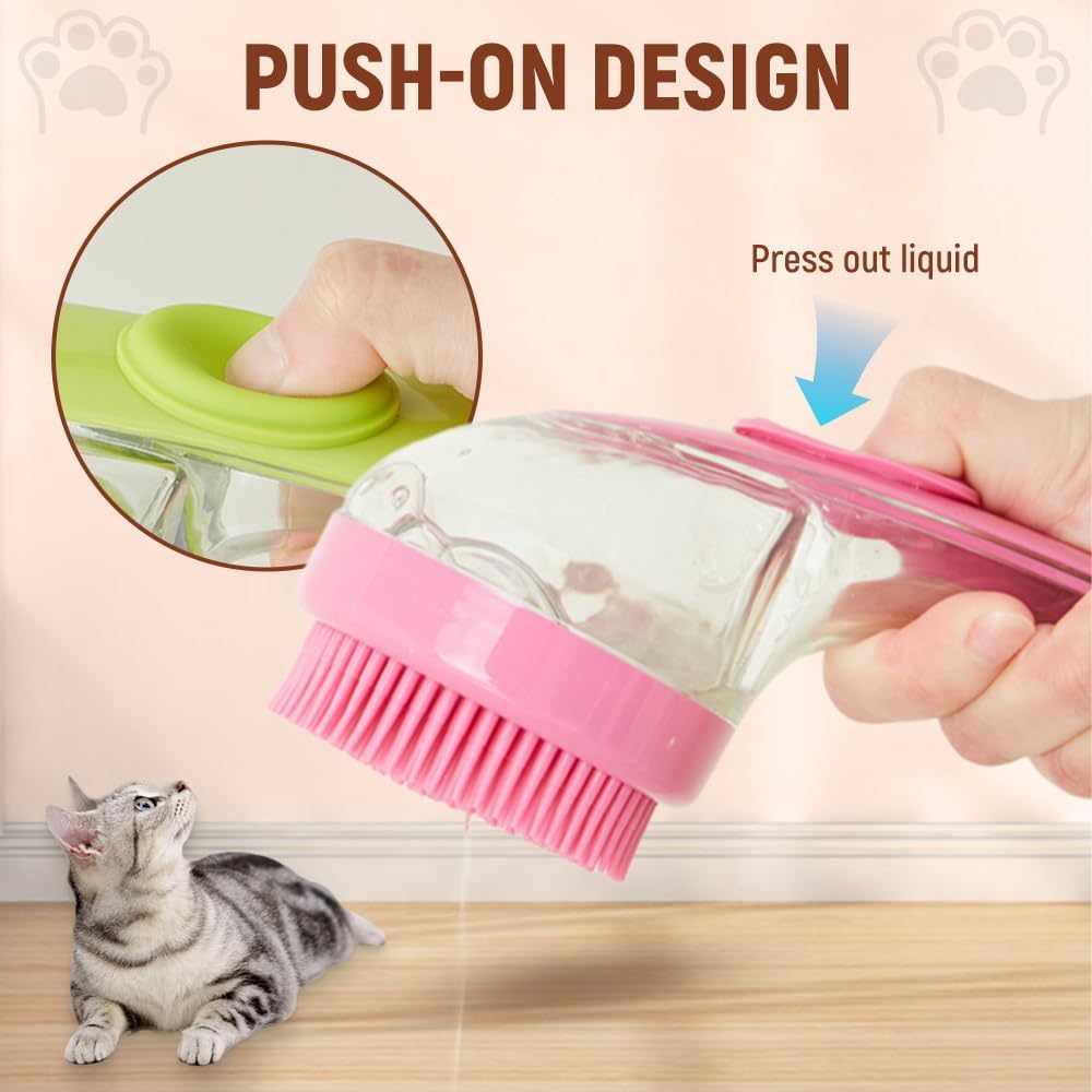Pet Bath Brush with Shampoo Dispenser, 2026 New Dog Bath Brush Soft Silicone Bristle for Bathing Pets Grooming Massage Brush (pink)