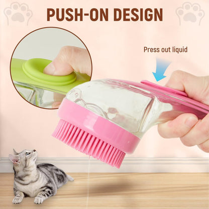 Pet Bath Brush with Shampoo Dispenser, 2026 New Dog Bath Brush Soft Silicone Bristle for Bathing Pets Grooming Massage Brush (pink)