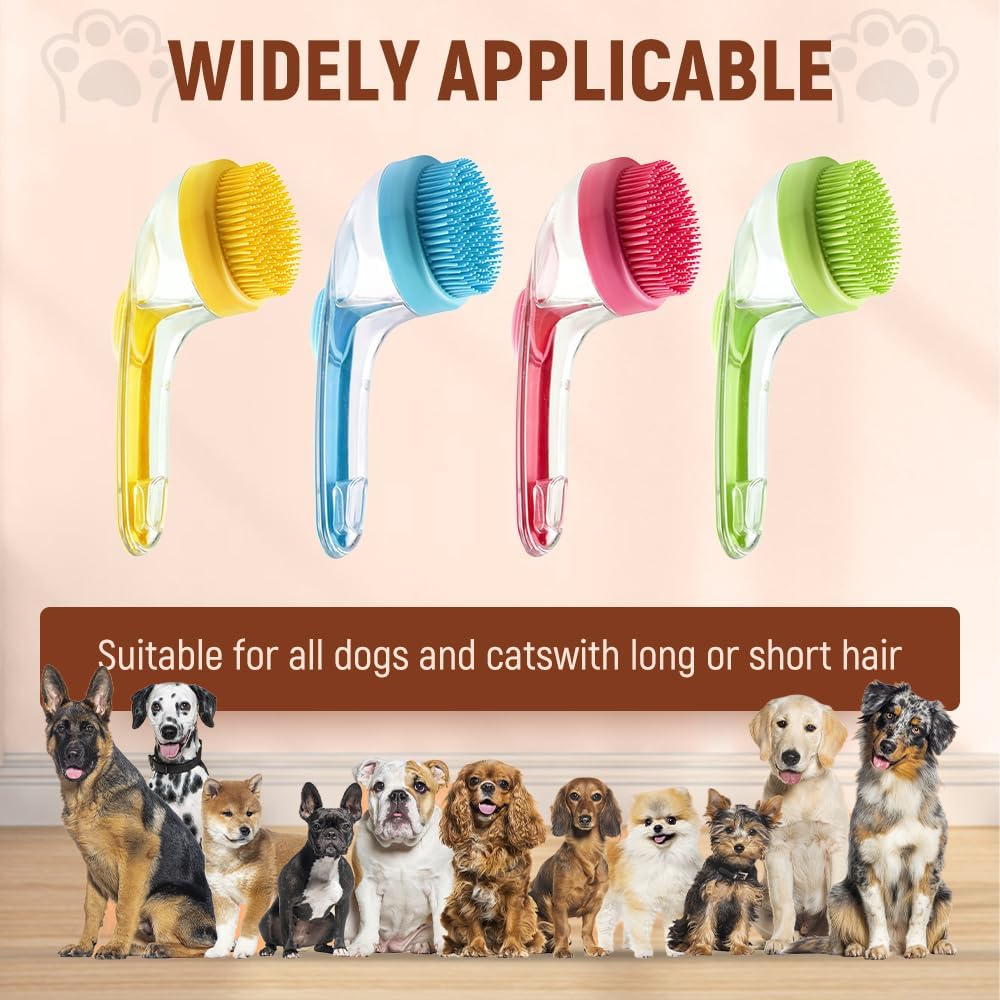 Pet Bath Brush with Shampoo Dispenser, 2026 New Dog Bath Brush Soft Silicone Bristle for Bathing Pets Grooming Massage Brush (pink)