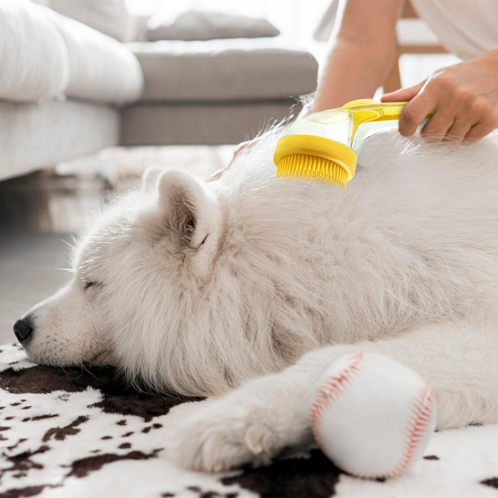 Pet Bath Brush with Shampoo Dispenser, 2026 New Dog Bath Brush Soft Silicone Bristle for Bathing Pets Grooming Massage Brush (pink)