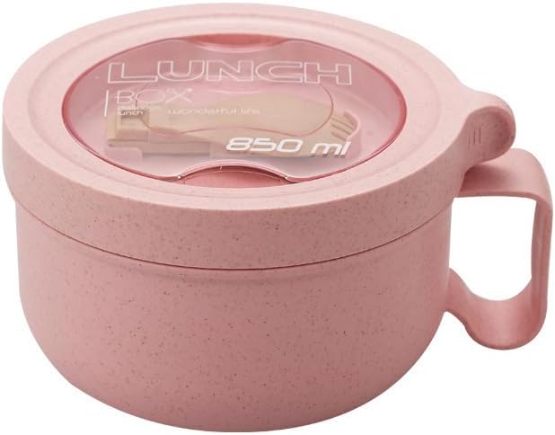 28.7oz Microwave Soup Bowl Containers with Lids, Wheat Straw Ramen Noodles Cup Mug for Instant Noodles,Oatmeal, Gumbo, Salad,Crunch,Cereal & More - Easy-Grip Design, Pink