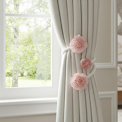 1 Pair of Flower Curtain Tiebacks,Handmade Artificial Flower Curtain Holdbacks Clips Window Drape Flexible Twist Tie for Living Room,Bedroom (Pink)