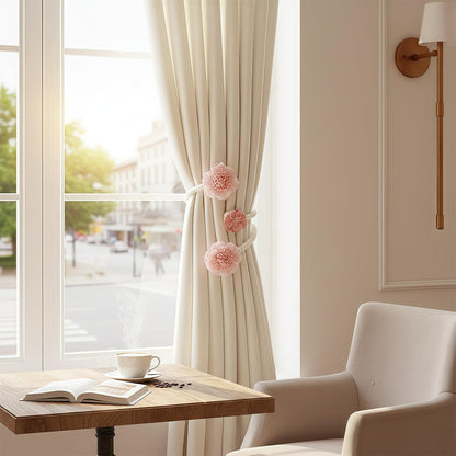 1 Pair of Flower Curtain Tiebacks,Handmade Artificial Flower Curtain Holdbacks Clips Window Drape Flexible Twist Tie for Living Room,Bedroom (Pink)