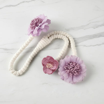 1 Pair of Flower Curtain Tiebacks,Handmade Artificial Flower Curtain Holdbacks Clips Window Drape Flexible Twist Tie for Living Room,Bedroom (Pink)