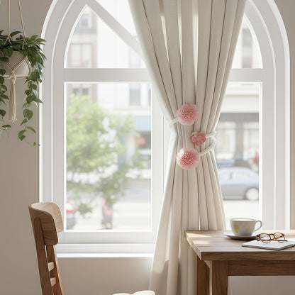 1 Pair of Flower Curtain Tiebacks,Handmade Artificial Flower Curtain Holdbacks Clips Window Drape Flexible Twist Tie for Living Room,Bedroom (Pink)