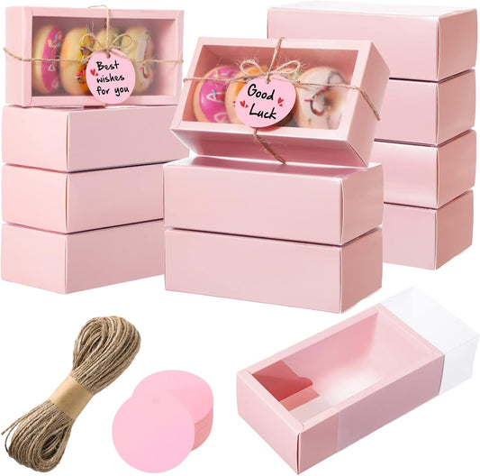 50 Sets Kraft Homemade Gift Box Bundle with Blank Tags and Jute String (101 Items) for Jewelry Candy Wrapping Party Favor(6.3 x 3.5 x 2 Inch,Pink)
