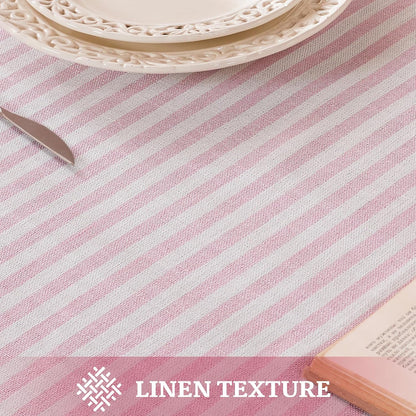 Striped Tablecloth Rectangular Cotton Linen Style Picnic Table Cloths Rectangle with Tassels Washable Table Cover Wrinkle Free for Mothers Day Party Outdoor Dining Room, Pink, 55x75