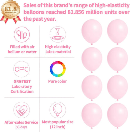 110pcs Light Pink Balloon 12 inch, Light Pink Latex Balloons for Birthday Party Baby Shower Wedding(with 2 Ribbons).