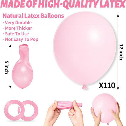110pcs Light Pink Balloon 12 inch, Light Pink Latex Balloons for Birthday Party Baby Shower Wedding(with 2 Ribbons).