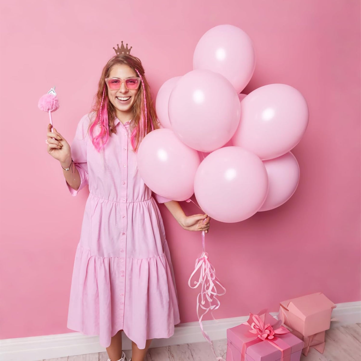 110pcs Light Pink Balloon 12 inch, Light Pink Latex Balloons for Birthday Party Baby Shower Wedding(with 2 Ribbons).
