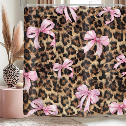Cheetah Print Shower Curtain 60x72 Pink Bow Bathroom Decor
