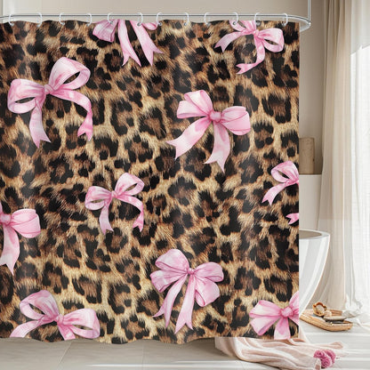 Cheetah Print Shower Curtain 60x72 Pink Bow Bathroom Decor